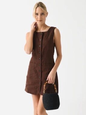 POSSE Brown Emma Mini Dress Sleeveless Button Down | M